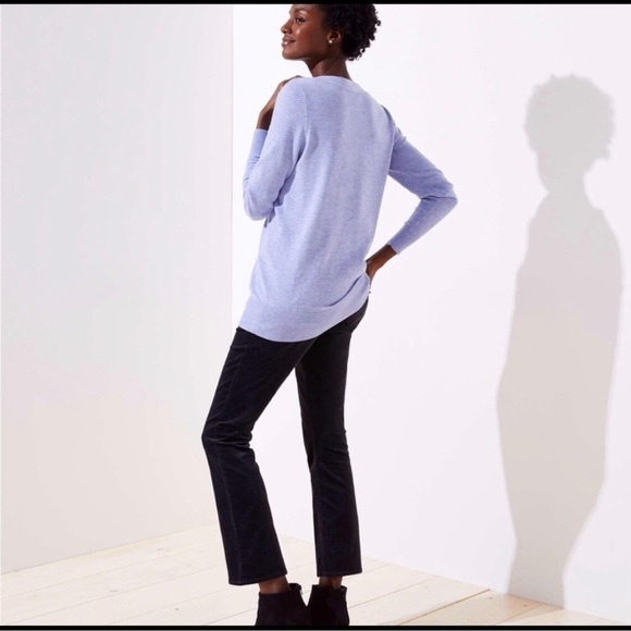 Loft Shoulder Button Knit Top Boat Neckline Heathered Lavendar - Picture 2 of 8